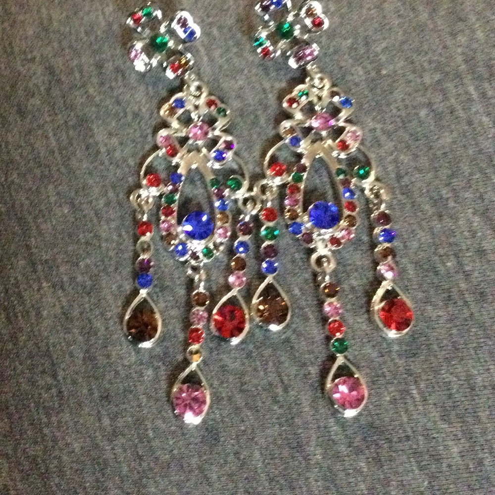 Multicolor Crystal Chandelier Drop Earrings - Vibrant Gem Statement